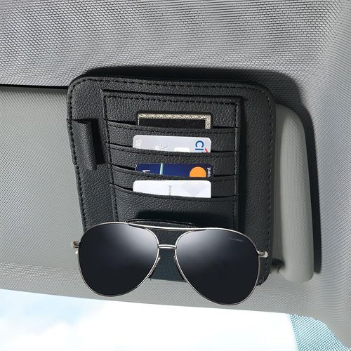 Eryi-Soleil De Voiture Multi Organiseur De Pare Usage En Cuir Noir Pour Visière - Porte-Cartes, Poche Porte-Documents Et Clips Lu[2046]