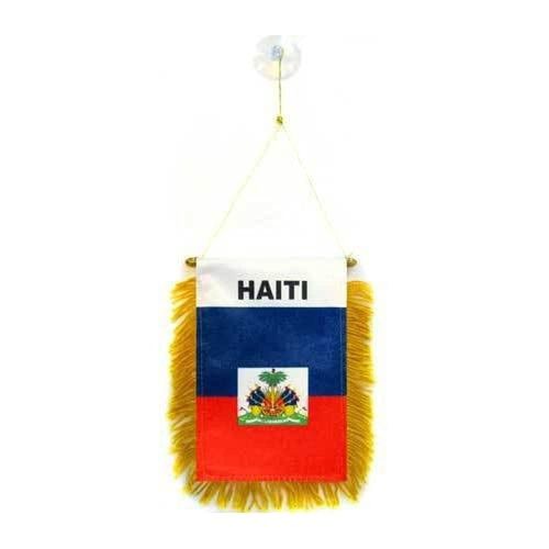 Eryi-- Fanion Haïti Pour Décoration Voiture Avec Ventouse Et Franges Dorées - Mini Drapeau Haïtien - 13x10 Cm[1727]