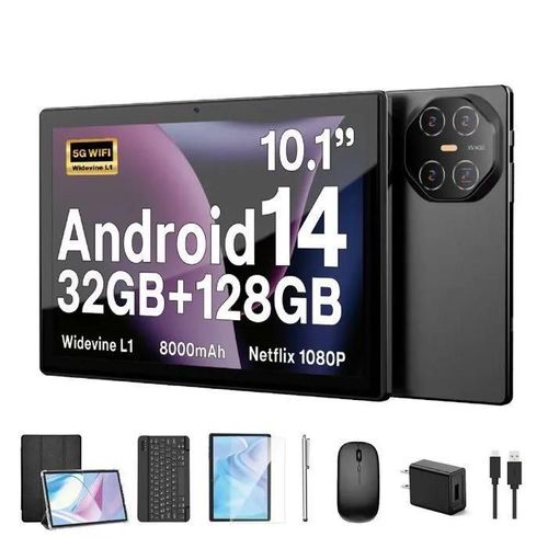 TAKINURU Tablette 10.3 Newest Tablette Android 14 avec 5G WiFi 6,32Go RAM + 128Go ROM 8000mAh,tablette avec Clavier,Noir