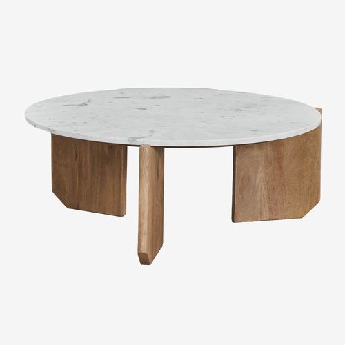 Table Basse Ronde Lavinia En Pierre Naturelle Et Bois De Manguier Bois Naturel Ø85 Cm