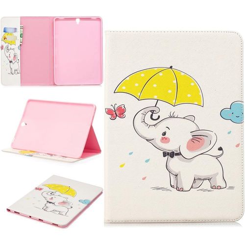 Tablet Étui Pour Samsung Galaxy Tab S3 9,7 Pouces (Sm-T820/T825) Pu Cuir Couverture Magnétique Housse Parapluie D'éléphant Motif Stent Fonction Flip Cuir Pour Galaxy Tab S3 9,7.[F1266]