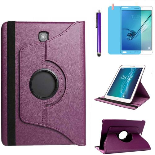 Étui Housse Coque Pour Samsung Galaxy Tab S2 8.0 Pouces 2015 (Sm-T710 Sm-T713 Sm-T715) - 360 Degrés Rotation Full Protection Kickstand Case Cover,Avec Un Stylo,Écran Film (Purple).[F3758]
