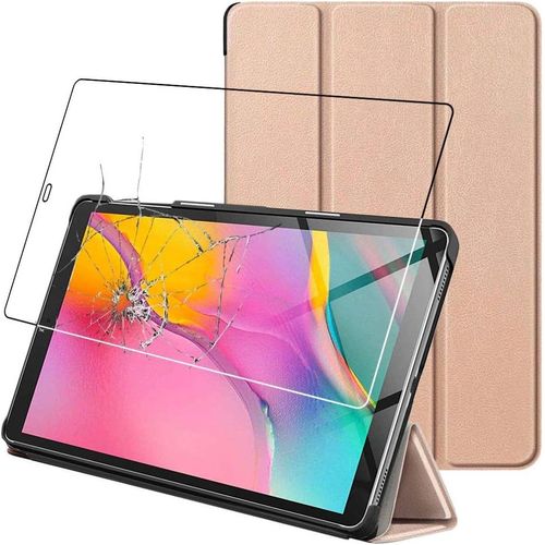 Coque Pour Samsung Galaxy Tab A 10.1 2019 T510 T515, Etui Slim Cover, Housse Pu Cuir Rabat Magnétique, Or/Doré + Verre Trempé.[F6338]