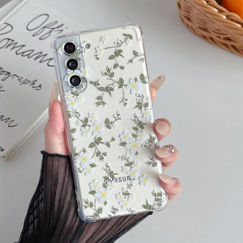 Étui Pour Samsung Galaxy S22, Coque Transparente En Tpu Souple Avec Motif Fleur, Protection Ultra-Mince En Gel De Silicone Anti-Rayures Pour Samsung S22 5g - Grande Fleurs Blanche.[S3410]