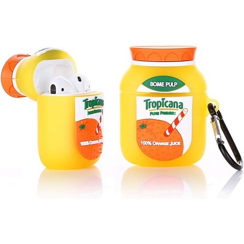Coque en Souple Silicone de Dessin Animé Compatible avec Les AirPods 2 et 1 - Housse de Protection Antichoc Cute Funny [Série de Boissons en Bouteille] (du Jus d'orange).[S920]