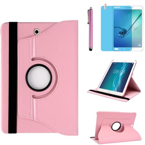 Étui Housse Coque Pour Samsung Galaxy Tab S2 8.0 Pouces 2015 (Sm-T710 Sm-T713 Sm-T715) - 360 Degrés Rotation Full Protection Kickstand Case Cover,Avec Un Stylo,Écran Film (Pink).[F3761]