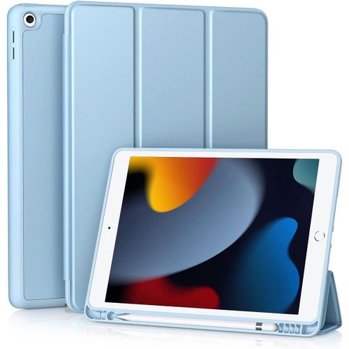 Coque Compatible Avec Ipad 9ème/8ème/7ème Génération, Modèle 2021/2020/2019, Housse Étui Avec Pencil Holder Pour Ipad 10.2, Veille/Réveil Automatique Bleu Clair.[F4781]