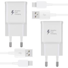 Lot De 2 Chargeurs Rapides Et Adaptatifs Avec Câble De Charge Usb Type C De 1,5 M Pour Samsung Galaxy S22 S21 S20 S10 S10e S9 S8 A71 A72 A52 A53 5g M40, Note 8/9/10/20, Google Pixel 2/3/Xl.[F50]