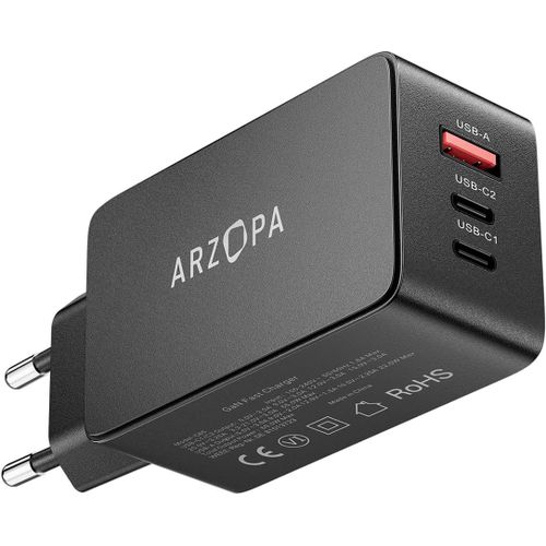 65w Chargeur Rapide Usb C, Gan Prise Usb 3 Ports Compatible Avec Iphone 15 Plus Pro Max/14/13/12, Galaxy S23/S22, Mac Book Pro/Air, Ipad Pro, Steam Deck, Pixel,Pixel Et Plus (Noir).[F151]