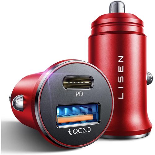 Lot De 2 Chargeurs De Voiture Usb C En Métal 54 W Pd&qc3.0 12 V Prise Usb Charge Rapide Gadgets De Voiture Avec Iphone 15 Plus 14 13 12 Pro Max Ipad Samsung S23 S24 Rouge.[F316]