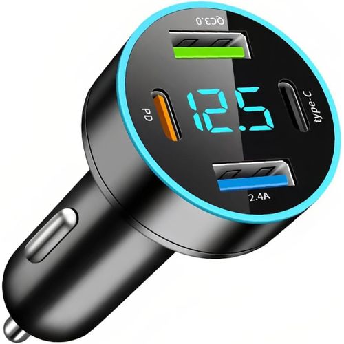Chargeur Prise Allume Cigare Usb Rapide Voiture 53w Avec 4 Ports (Pd&qc 3.0) Adaptateur Allume-Cigare Universel Pour Voitures/Suv/Camions, Chargeur Compact Avec Affichage Led De La Tension, .[F1594]