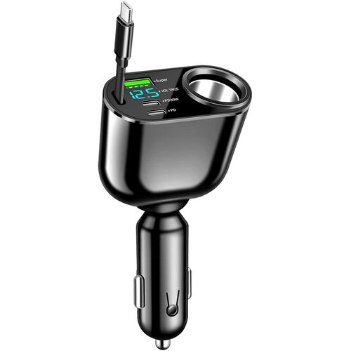 180w Usb C Chargeur Allume Cigare Usb Type C Chargeur De Voiture, 90w Voiture Adaptateur D'alimentation, Câble Télescopique(2.6ft) & 30w Pd Chargeur De Voiture, Avec Voltmètre Led3 (Noir-1).[F2106]