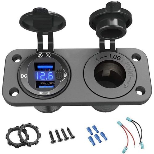 Chargeur De Voiture Qc3.0 Usb Double Port 9v   32v36w Led Voltmètre Numérique Charge Rapide Voiture Moto Suv Bus Camion Caravane Marine (Qc 3.0 Usb + Panel).[F2357]
