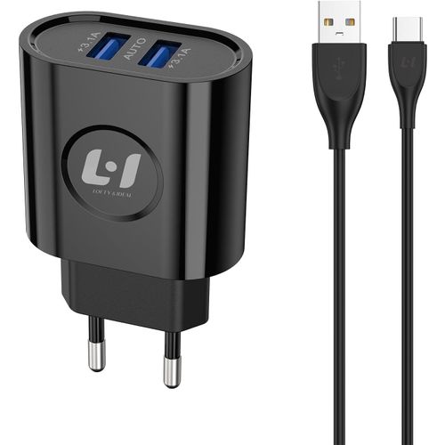 Chargeur Type C Charge Rapide Avec Double Usb Ports 5v 3.1a Pour Samsung S23 S22 S21 S20 Note 20 10 A72 Xiaomi Redmi Note 11 Huawei P30 20 Google Pixel 7 Pro Switch Ps5, Noir (043d).[F3520]
