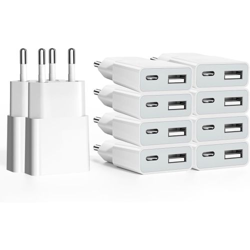 Chargeur Usb 5v/1a 2port Mini Usb Mural Chargeur Secteur Usb Adaptateur De Prise Universel Compatible Avec Iphone, Sam Sung, Nexus, Nokia, Huawei, Xiaomi, Htc, Sony (Thickness 1.45cm/10 Pack.[F3877]