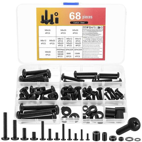 68 Pcs Kit de Matériel de Montage TV Universel, Kit de Vis de Montage TV, Boulons Vis de Fixation Murale TV M4 M5 M6 M8 pour Plupart des Supports Muraux TV, Téléviseurs Moniteur Jusqu'à 80 P.[S741]