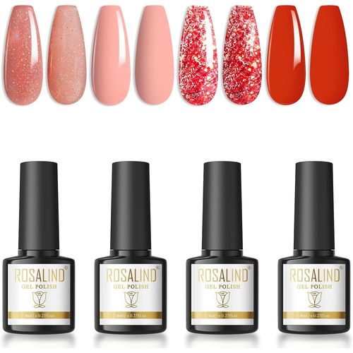 Vernis Gel Uv Semi Permanent Rouge Pastel Rose Vernis Semi Permanent 4 Couleurs Vernis Gel Uv Pailleté 8ml Convient À La Conception De Nail Art Salon De Manucure 