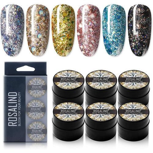 Vernis Gel Semi Permanent Paillette 6 Couleurs 5ml Set,Diy Nail Art Vernis Gel Uv Ongle 