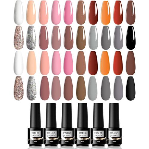 Vernis Semi Permanent Automne Marron Orange Vernis Gel Uv, 20 Couleurs Vernis À Ongles Nude Rose Corail Blanc Noir Argente Pailleté Gels Semi-Permanent Lot