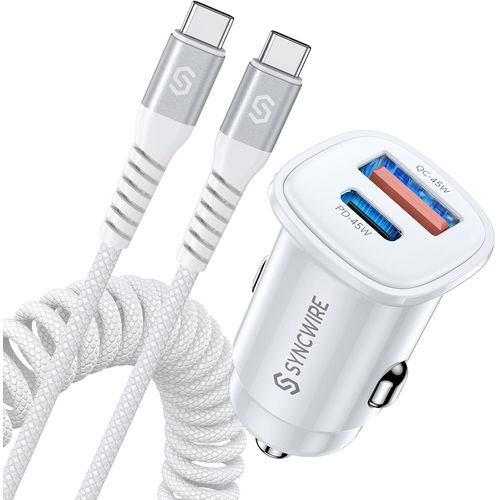 Chargeur De Voiture Usb C [Pd 45w & Qc 45w] Chargeur De Voiture Rapide Adaptateur De Chargeur Usb Avec Câble De Type Compatible Avec Iphone 15/15 Pro Max, Samsung S23/S22, Google Pixel 7, Et.[F2750]