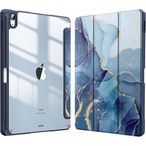 Coque Pour Ipad Air 11 Pouces 2024 M2 Et Ipad Air 5/4 10.9 Pouces (2022/2020) - [Rangement De Stylet] Housse Transparente Claire Etui Antichoc Veille/Réveil Auto, Marbre Océan.[F4222]