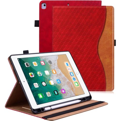 Coque Pour Ipad 10.2 Pouces 9/8/7 Génération - Ipad Air 3/Pro 10,5 Housse Cuir Pu [Réveil/Veille Automatique] Etui De Protection Avec Support Fonction Pour Ipad 2021/2020/2019, Rouge.[F4853]