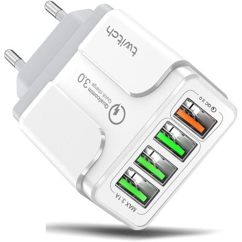 Qc 3.0 Chargeur Multi-Usb 4 Ports Quick Charger 3.0 Compatible Avec Tous Les Téléphones Portables (Blanc).[F2964]
