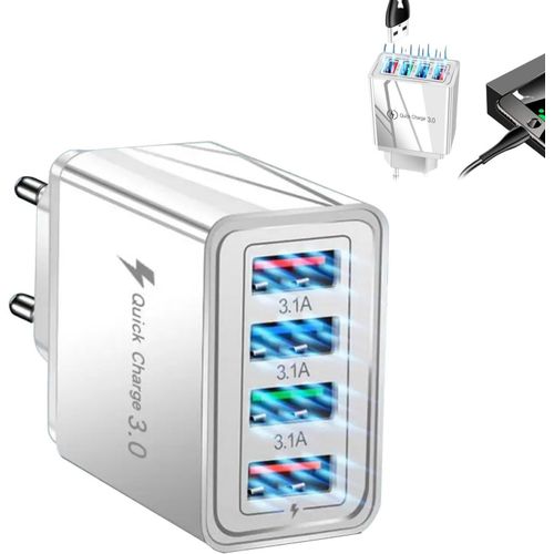 Chargeur Usb Multiple,Chargeur Mural Usb Charge,4 Ports Adaptateur Chargeur Mural,Compatible Avec La Plupart Des Smartphones Et Autres Produits Numériques Sur Le Marché,Blanc.[F2982]