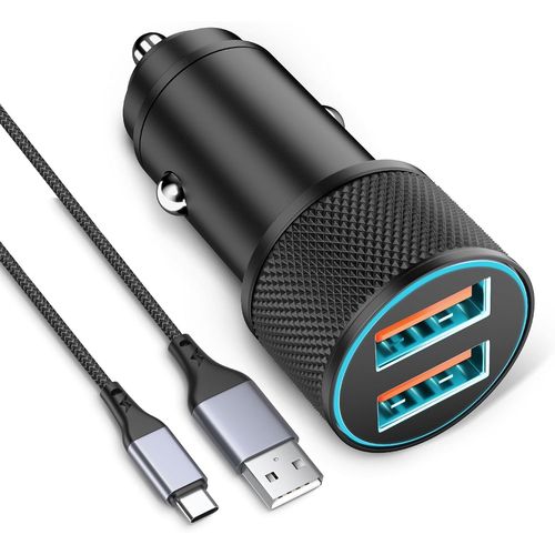 Chargeur Voiture Et Type-C Câble, Prise Allume Cigare Usb Rapide 36w 2 Ports (Double Qc) Et Câble Usb C 1m, Adaptateur Secteur 12v/24v, Compatible Avec Iphone 16 15 Pro Max, Samsung, Google .[F2998]