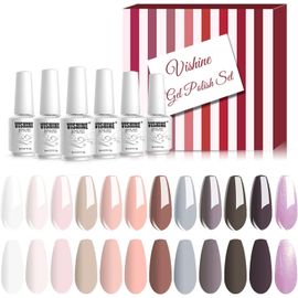 Vernis Gel Semi Permanent Lot De 12 Couleurs Gris Nu Vernis À Ongle Gel Polish Soak Off Manucure Led/Uv Vernis Nail Art Pour Ongle C001 