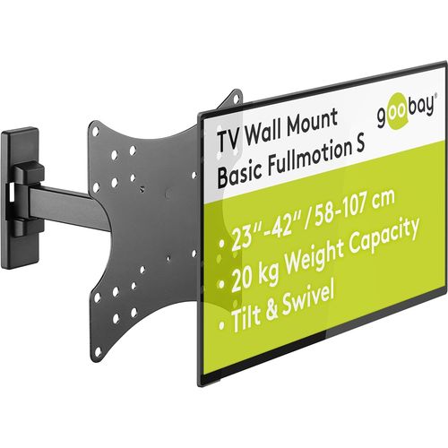 Support Mural TV Orientable et Inclinable pour écrans 23-42 Pouces (58-107 cm) Accroche Television Mural Charge Max. 20 KG/Fixation Tele avec Bras pour Moniteur VESA 75x75 Noir.[S264]