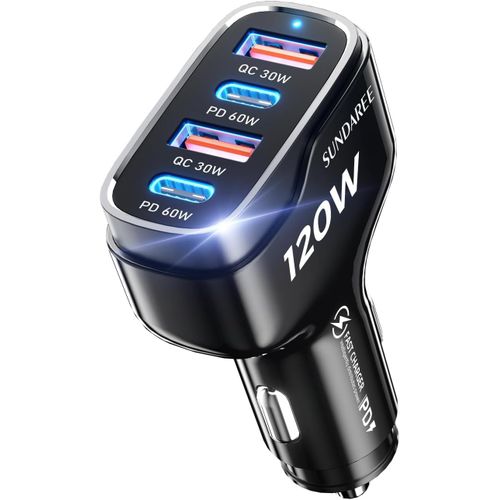 Chargeur Voiture Usb C,120w Multi 4 Port 12v 24v Type C Pd Qc Charge Rapide Automobile Prise Téléphone Allume Cigare Adaptateur Pour Samsung S24 A55/Redmi Note 13/Iphone 15/Galaxy Tab/Macboo.[F1226]