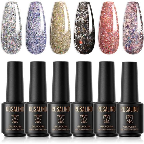 Vernis Semi Permanent, 6 Couleurs Paillette Soak Off Vernis À Ongle Gel Uv Led Nail Art 7 Ml Vernis Permanent Soak Off Manucure 