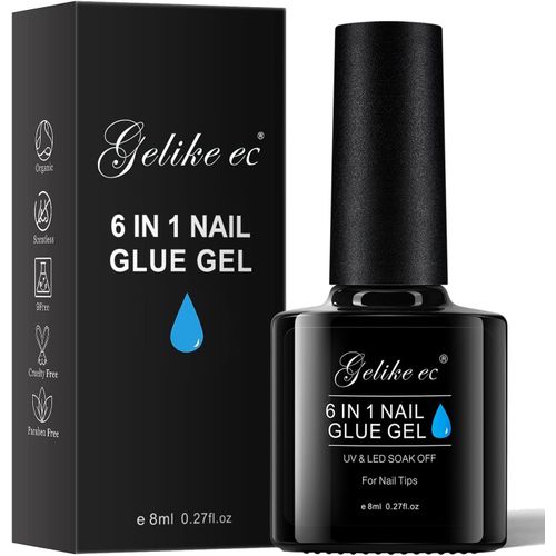 Colle Faux Ongles Gel 6 En 1 - Gummy Base Pose Americaine, Uv Builder Colle Capsule Americaine Ongle Extra Forte, Pour Vernis Semi Permanent, Faux Ongles, 8ml 