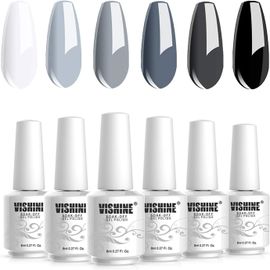 Lot De Vernis Gel Semi-Permanent 6 Couleurs Gris Vernis À Ongles Gel Uv Led Soak Off Nail Art Coffret 