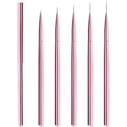 6/9/12/15/18mm Pinceau Nail Art Ongles Professionnel Avec Capuchon, 5 Pièces Pinceaux Extra Fine Ultra Fin Liner Set Pour Vernis Semi Permanent Ongle Gel Peinture Acrylique Manucure Rose 