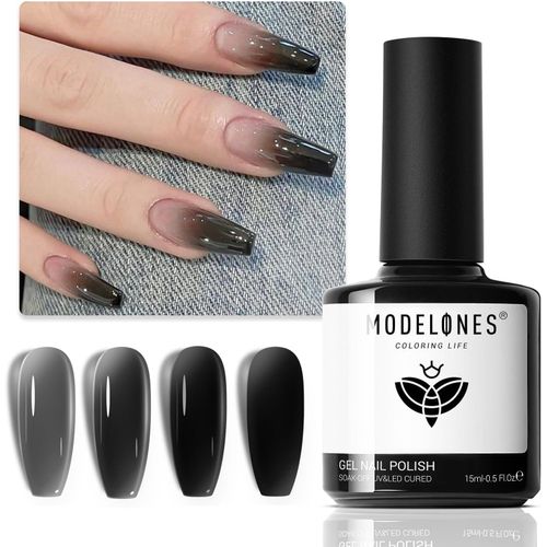 Vernis Semi Permanent Noir, 15 Ml Vernis Gel Uv Semi Permanent Noir Milky, Vernis À Ongles Gel Pour Manucure Francaise, Durci Par Led, Nail Art 