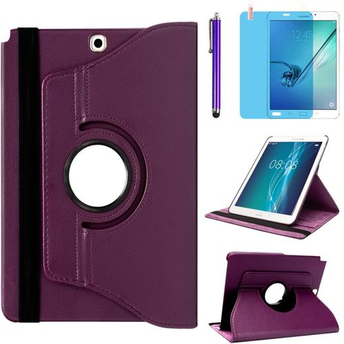 Étui Housse Coque Pour Samsung Galaxy Tab A 9.7 Pouces 2015 (Sm-P550 Sm-T550 Sm-T555) - 360 Degrés Rotation Full Protection Kickstand Case Cover,Avec Un Stylo,Écran Film (Purple).[F1470]