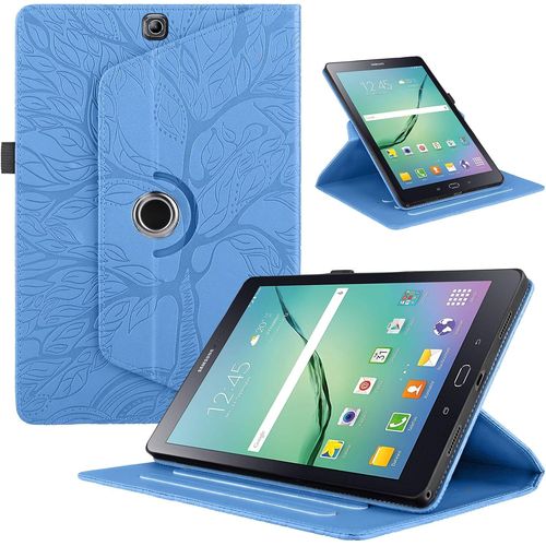 Coque Pour Tablette Samsung Galaxy Tab S2 9.7"" 2015 Sm-T810/T815 Étui Housse Pu Cuir 360°Rotatif Support Protection Coque Pour Samsung Galaxy Tab S2 Cover, Bleu Arbre.[F1906]