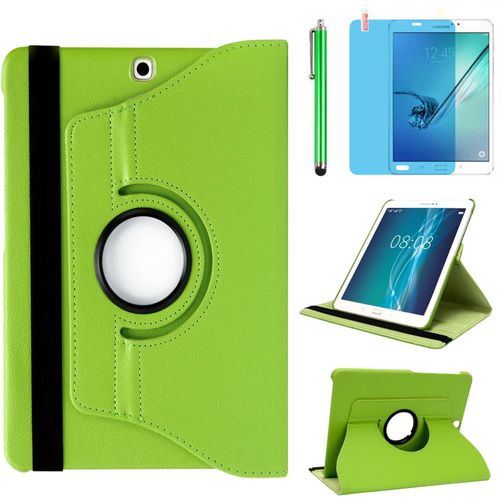 Étui Housse Coque Samsung Galaxy Tab S2 9.7 2015 (Sm-T810 Sm-T813 Sm-T815 Sm-T817 Sm-T819) - Coque De Protection Complète Rotative À 360 Degrés Avec Support, Stylet, Film D'écran (Green).[F2663]