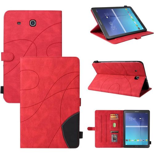 Étui Pour Samsung Galaxy Tab E Sm-T560 (9,6 Pouces) Pu Cuir Housse Flip Coque Avec Built Stand Et Magnétique Fermeture Bande Motif Protection Cas Rouge.[F2801]