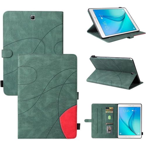 Étui Pour Samsung Galaxy Tab A Sm-T550 (9,7 Pouces) Pu Cuir Housse Flip Coque Avec Veille/Réveil Automatique Et Built Stand Et Magnétique Fermeture Bande Motif Protection Cas Vert.[F2835]