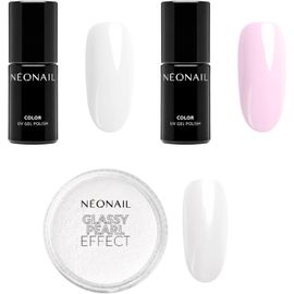 Set Uv Vernis Semi Permanent 7,2 Ml Blanc French White 7,2 Ml Rose French Pink Glassy Pearl Effect 2g - Vernis À Ongles - Gel Uv - Poudre Nail Art - Poudre Nacrée Ongle - Pearl Powder Nail 
