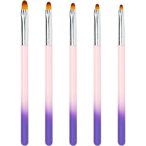 5 Pièces Pinceau Nail Art Ongles Gel Professionnel, Pinceaux Plats Ovales Construction Uv Set Pour Vernis Semi Permanent Ongle Peinture Acrylique 