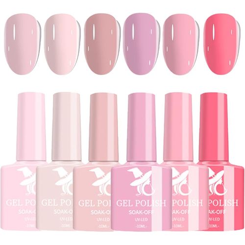 6 Couleurs Set De Vernis Semi Permanent,7ml Vernis À Ongles Rose Gel Uv Semi Permanent,Transparent Gelée De Cristal Soak Off Uv Led Pour Nail Art,Dure De 40 Jours,Ingrédients Naturels (Roseset) 