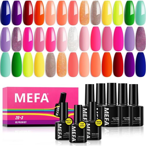 Vernis Semi Permanent 23 Pcs, 20 Couleur Vernis Gel Uv Semi Permanent Avec Top Coat, Base Coat, Matte Top Coat, Soak Off Uv Led Vernis À Ongles Pour Gel Ongle Manucure Nail Art 