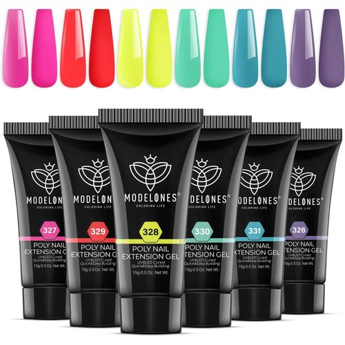 Poly Extension Gel Neon 6 Couleurs 15 Ml Poly Gel Pour Ongles Faux Ongles Construction Vernis Semi Permanent Quick Building Extender Gel Kit Pour Manucure Nail Art Debutant 