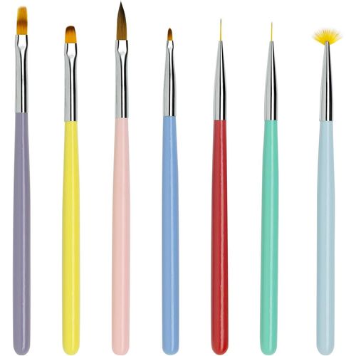 7 Pinceau Nail Art Ongles Gel Professionnel Avec Pinceau Ombre, Pinceaux Construction Uv Bout Rond Liner Fin Fleur Eventail Set Pour Vernis Semi Permanent Peinture Degrader Acrylique 