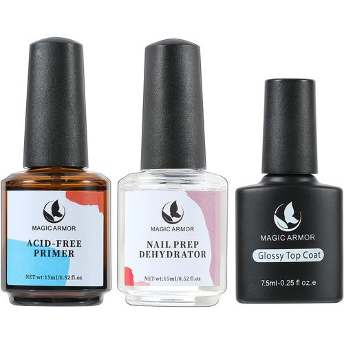 3pcs Déshydrateur Ongle Et Primer Ongle & Top Coat Set, Primer Et Déshydrateur Pour Nettoyer Et Sécher Les Surfaces Des Ongles Renforce L'adhérence Du Vernis Semi Permanent Protéger Ongles Naturels 