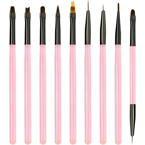 9 Pinceau Nail Art Ongles Gel Professionnel Avec Pinceau Ombre, 10 Têtes Pinceaux Construction Uv Bout Rond Liner Fin Fleur Plat French Set Pour Vernis Semi Permanent Degrader Acrylique 